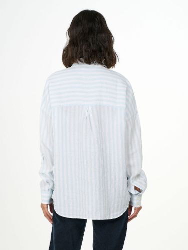 glore Knowledge Cotton Apparel Linen Striped Loose A-Shape Shirt Nur noch ein Tag übrig