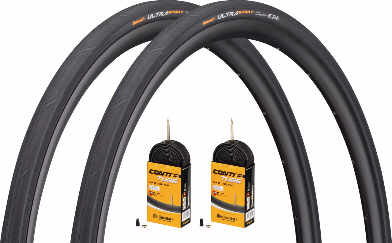 Continental Ultra Sport III 28" Faltreifen 2er-Set + Race Wide Schläuche 28